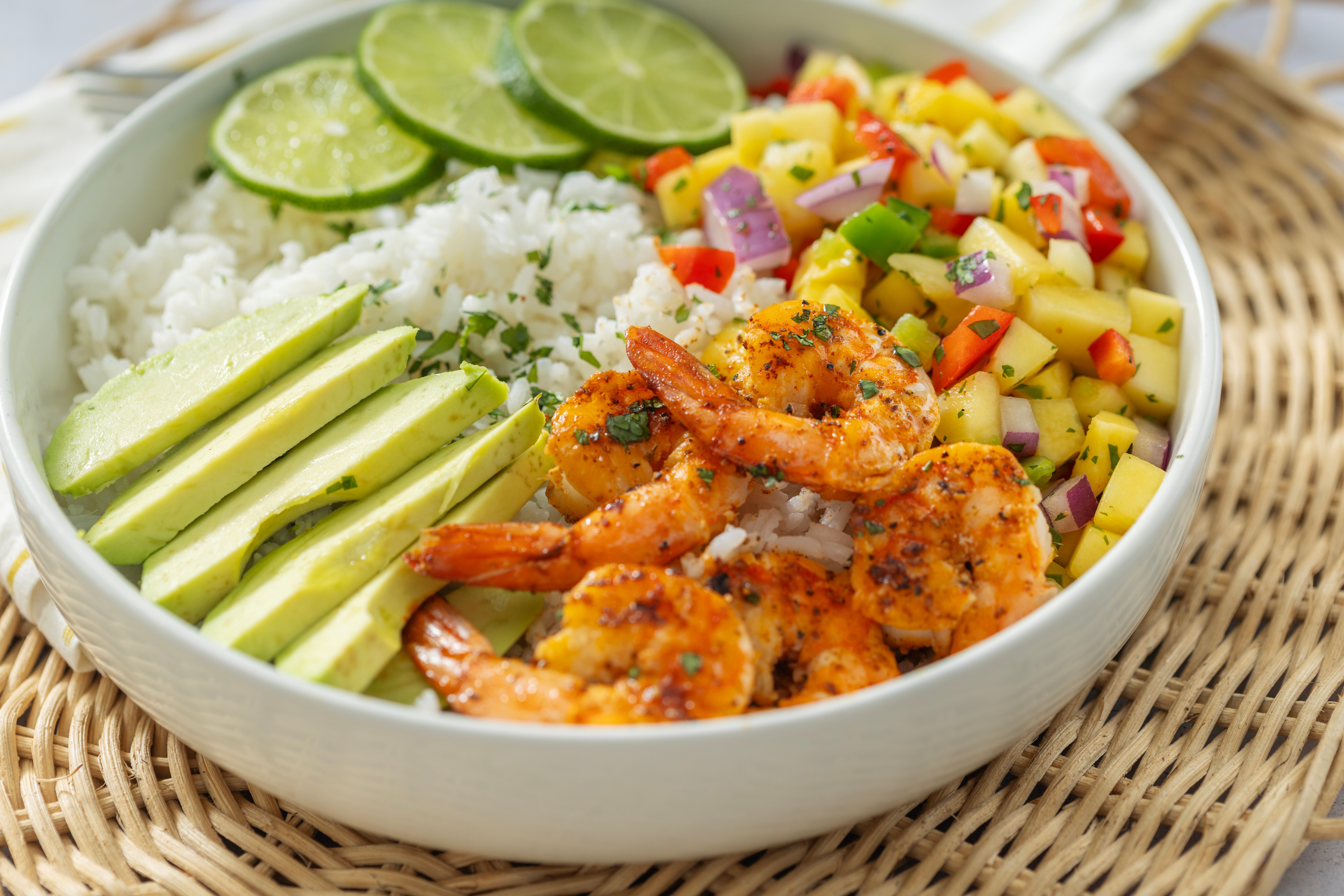 Shrimp Avocado Bowl with Mango Salsa