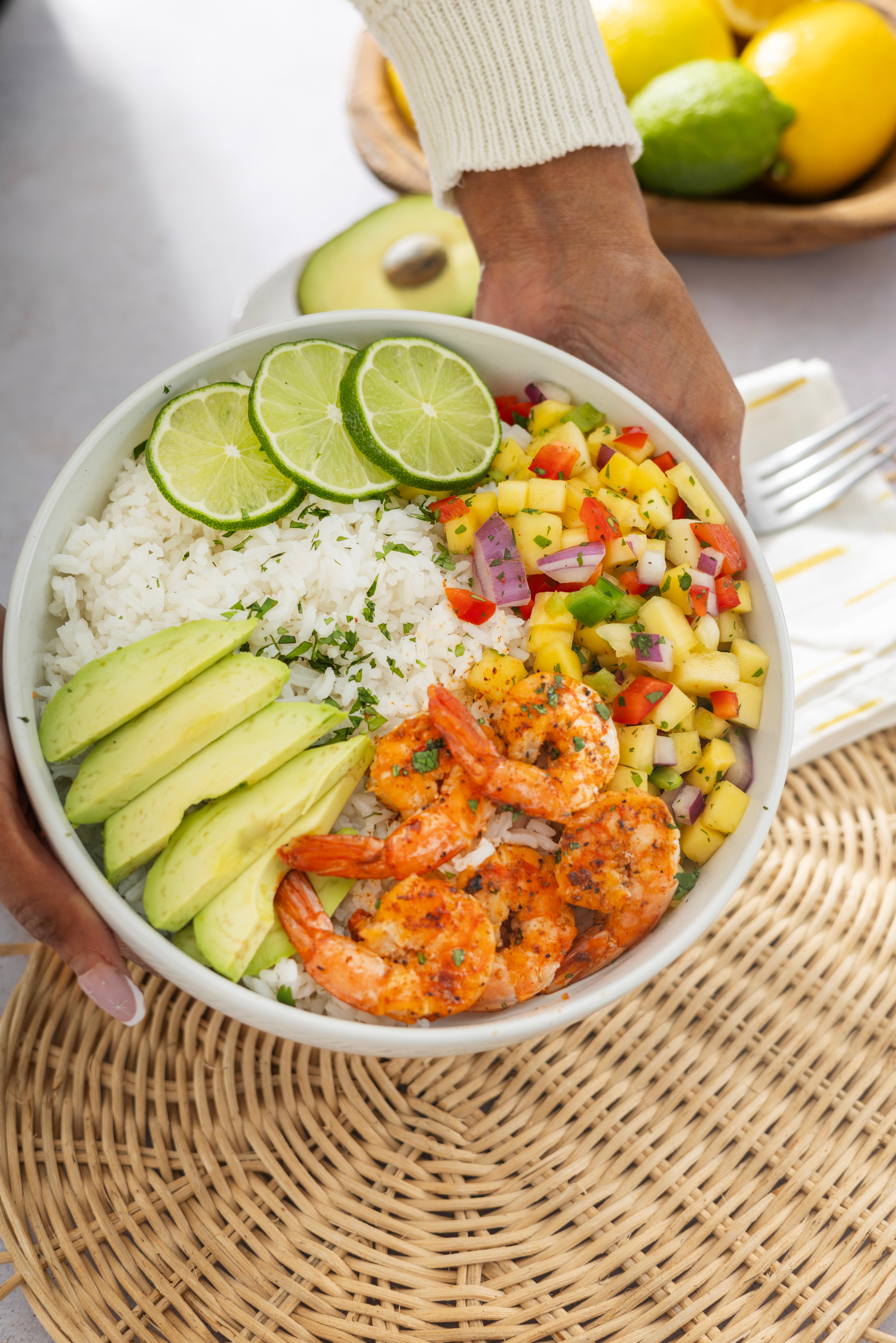 Shrimp Avocado Bowl with Mango Salsa