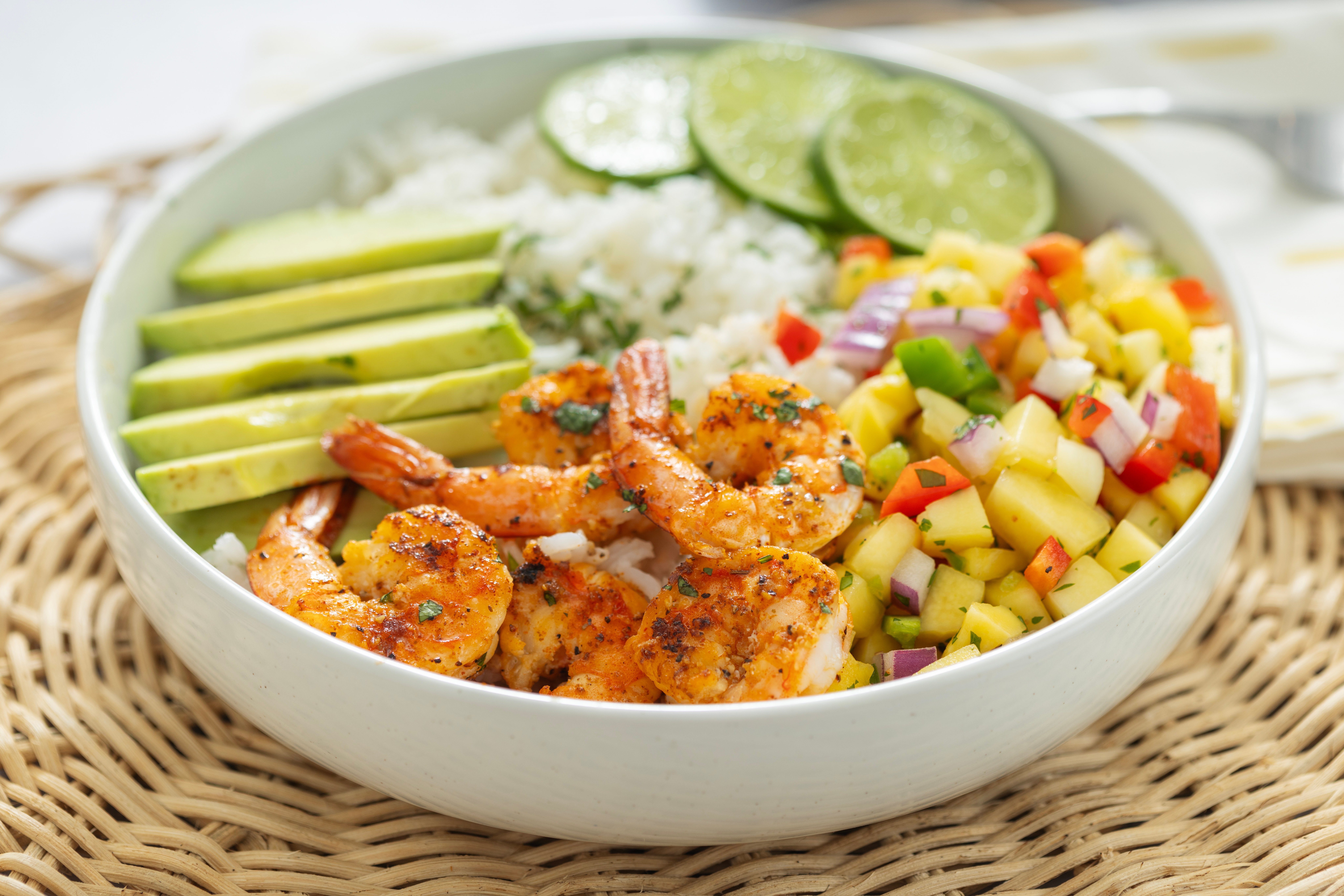 Shrimp Avocado Bowl with Mango Salsa
