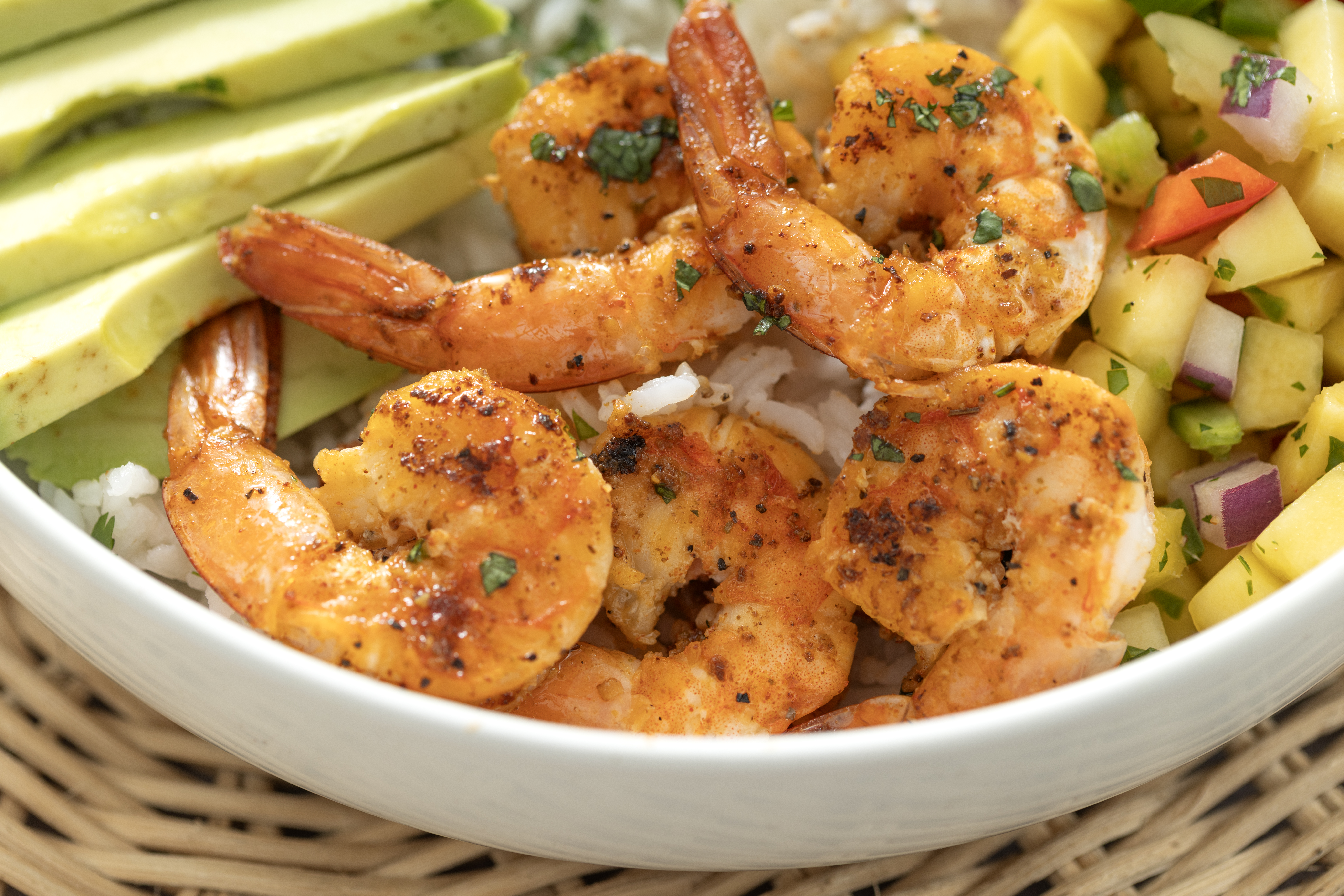 Shrimp Avocado Bowl with Mango Salsa