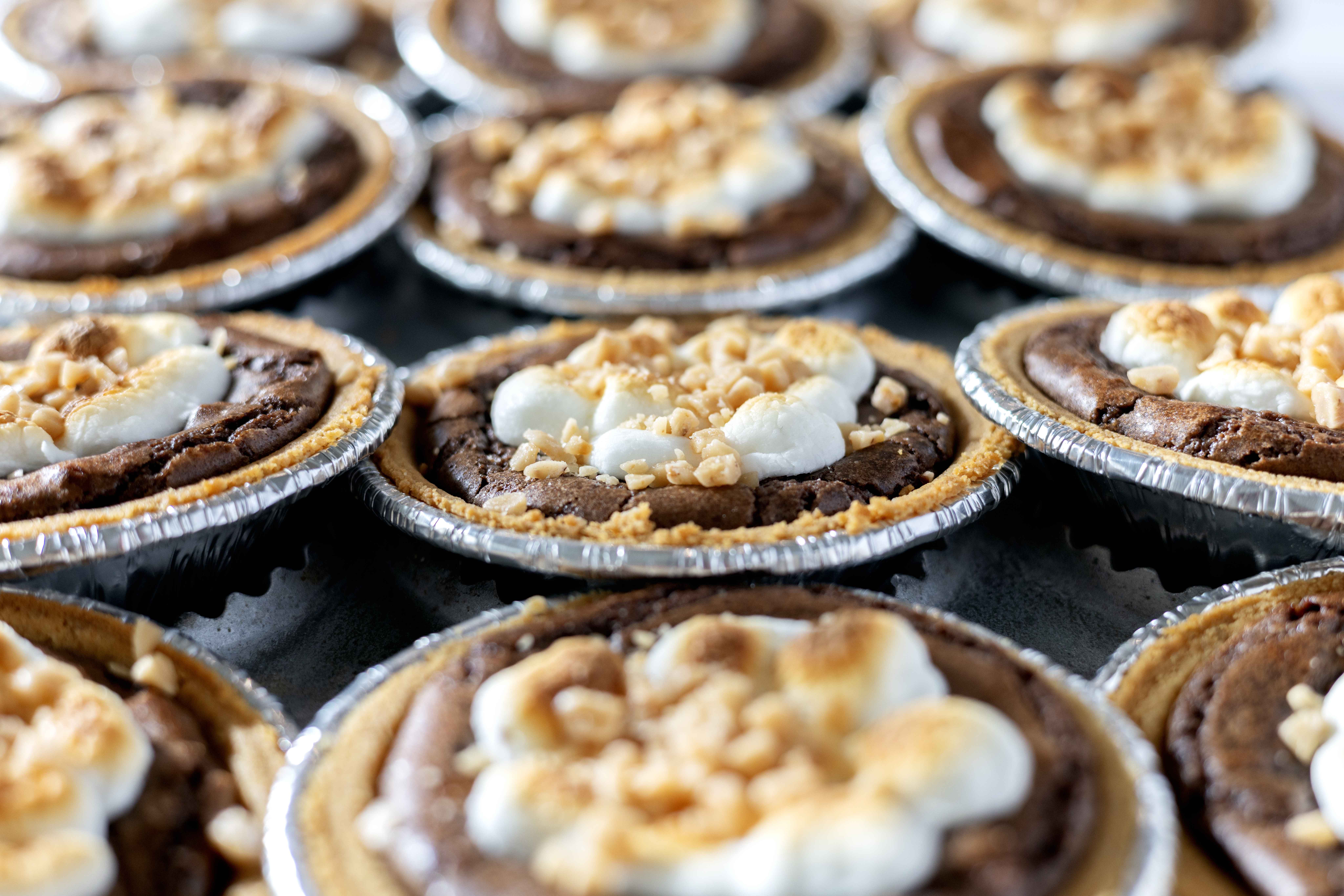 Gooey Toffee S’mores Brownie Pies

