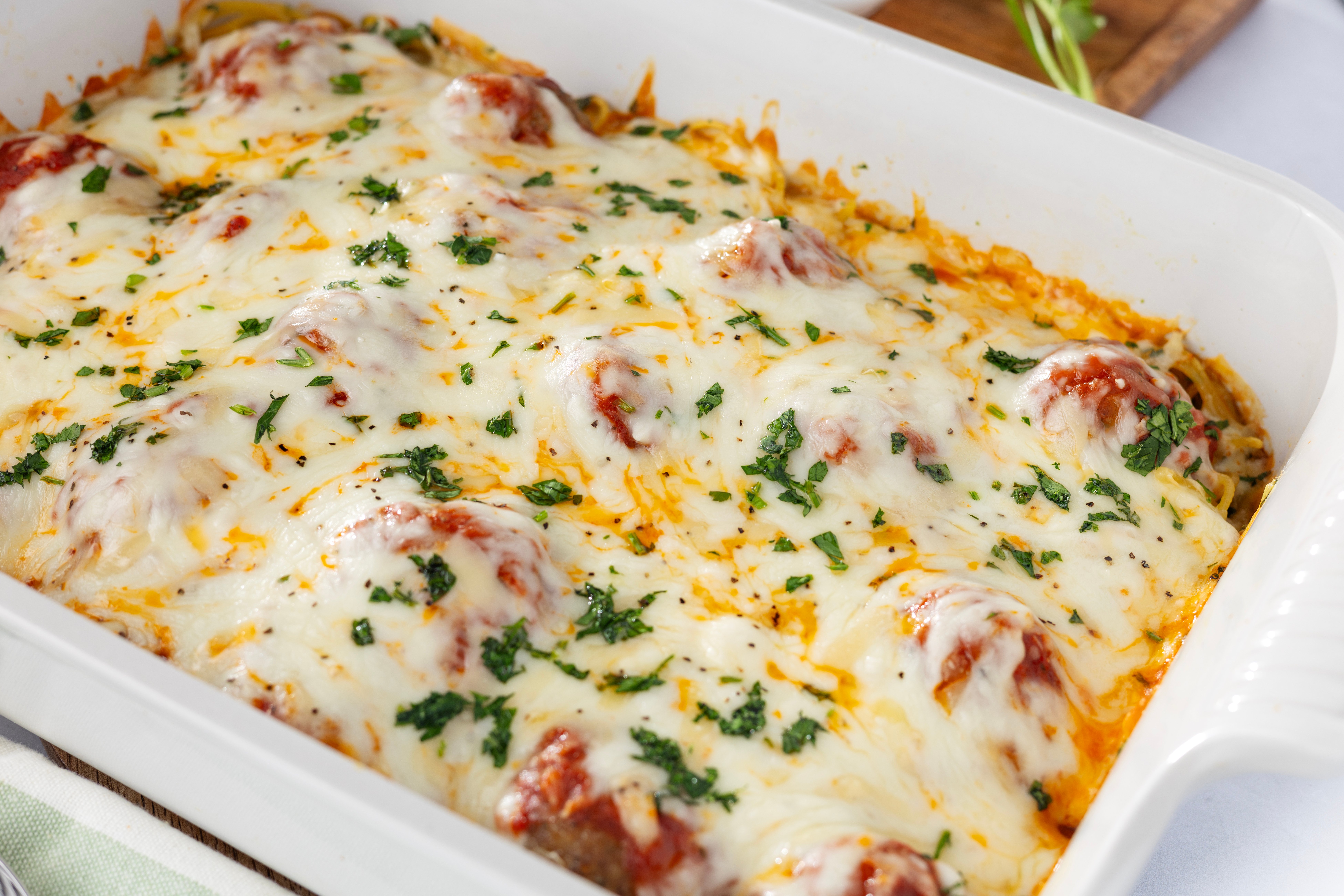 Cheesy Spaghetti and Meatball Casserole