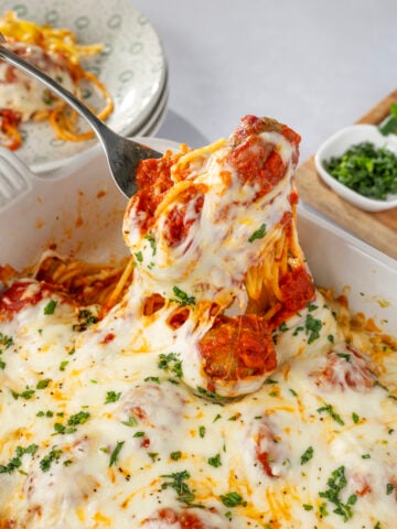 Cheesy Spaghetti and Meatball Casserole