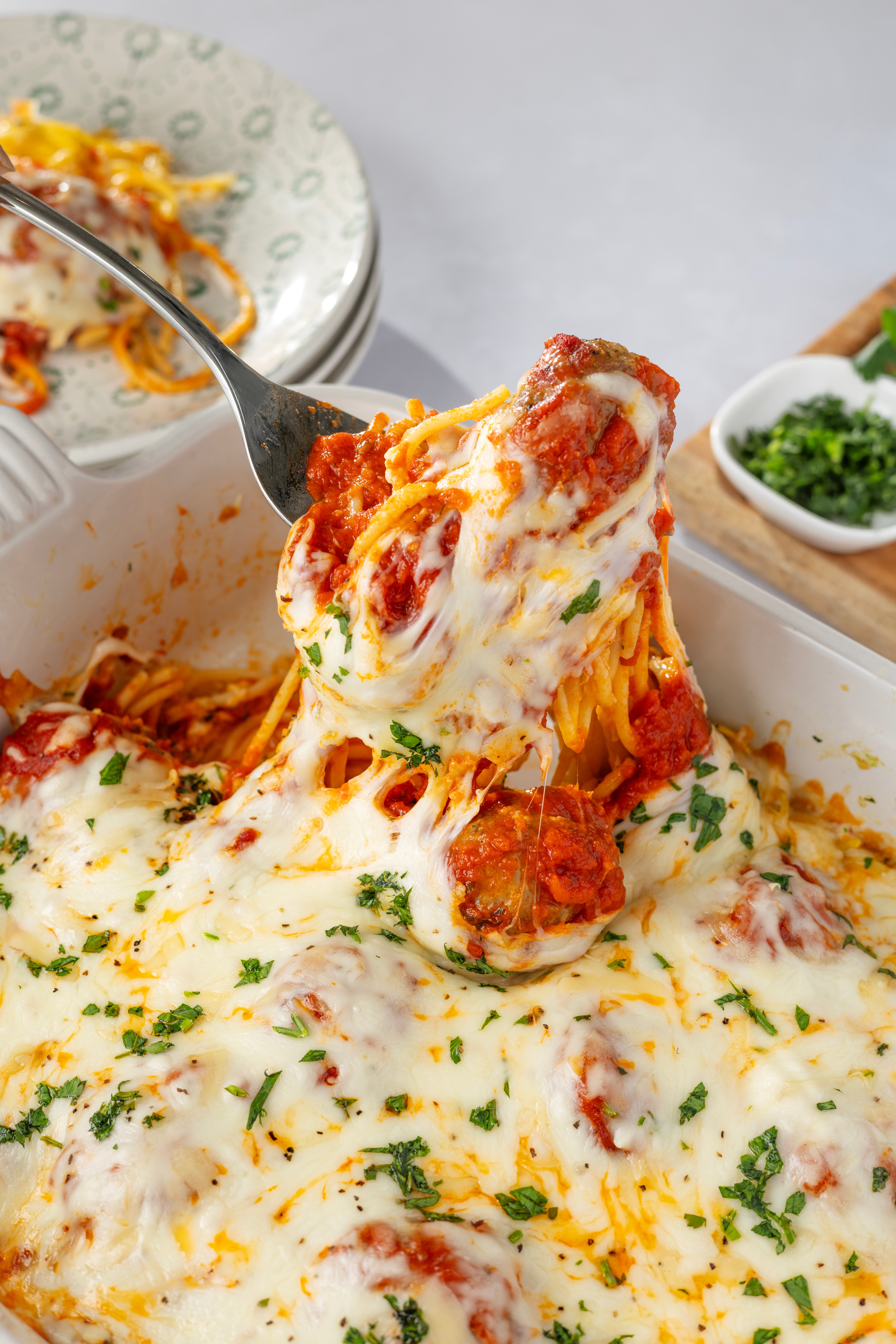 Cheesy Spaghetti and Meatball Casserole